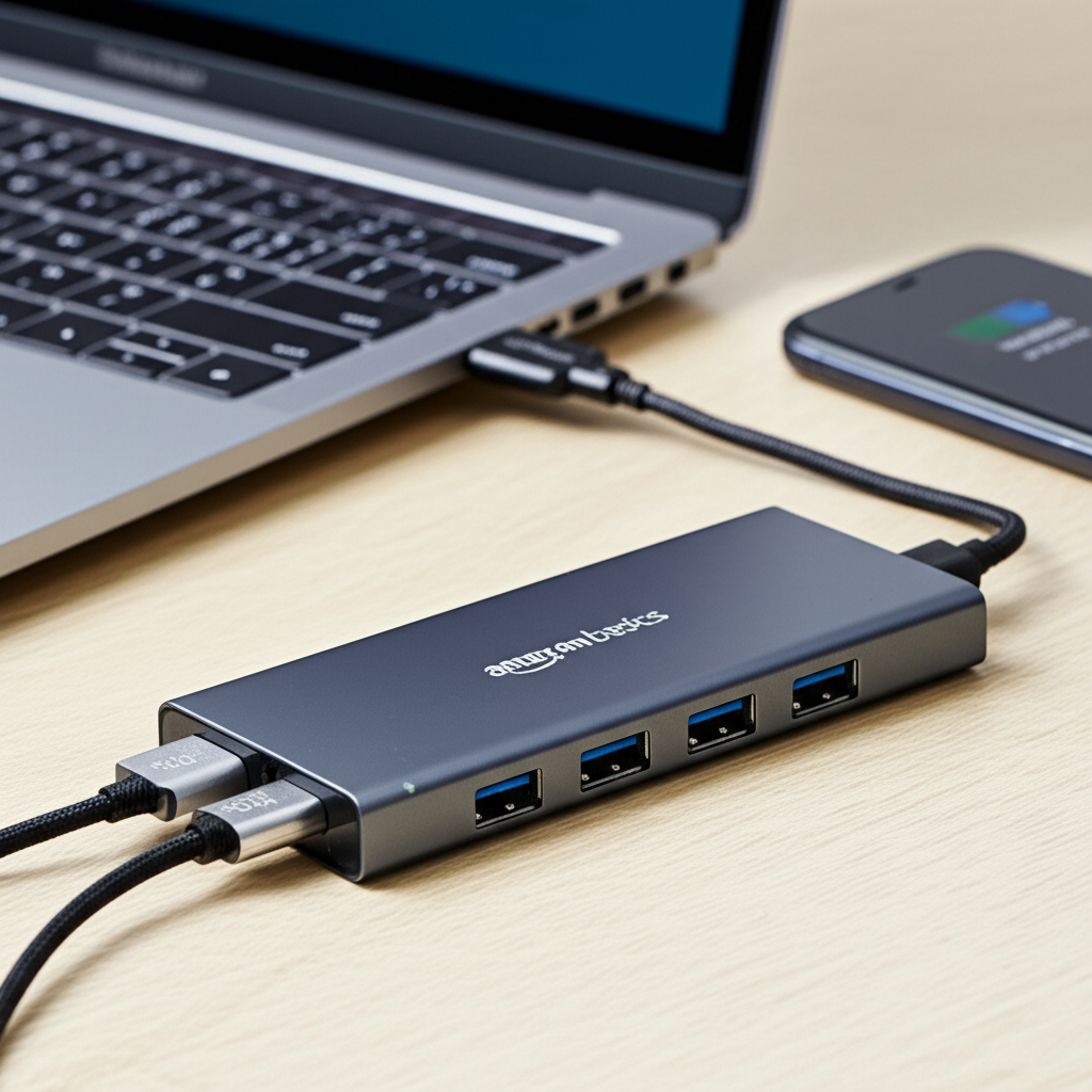 Generate a high-quality, relevant image prompt for an article about: Amazon Basics USB Hub: Ultimate